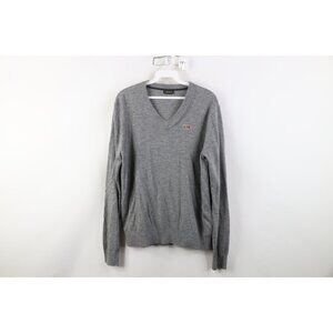 Napapijri Geographic Mens Size Medium Lightweight Wool Knit V-Neck Sweater Gray